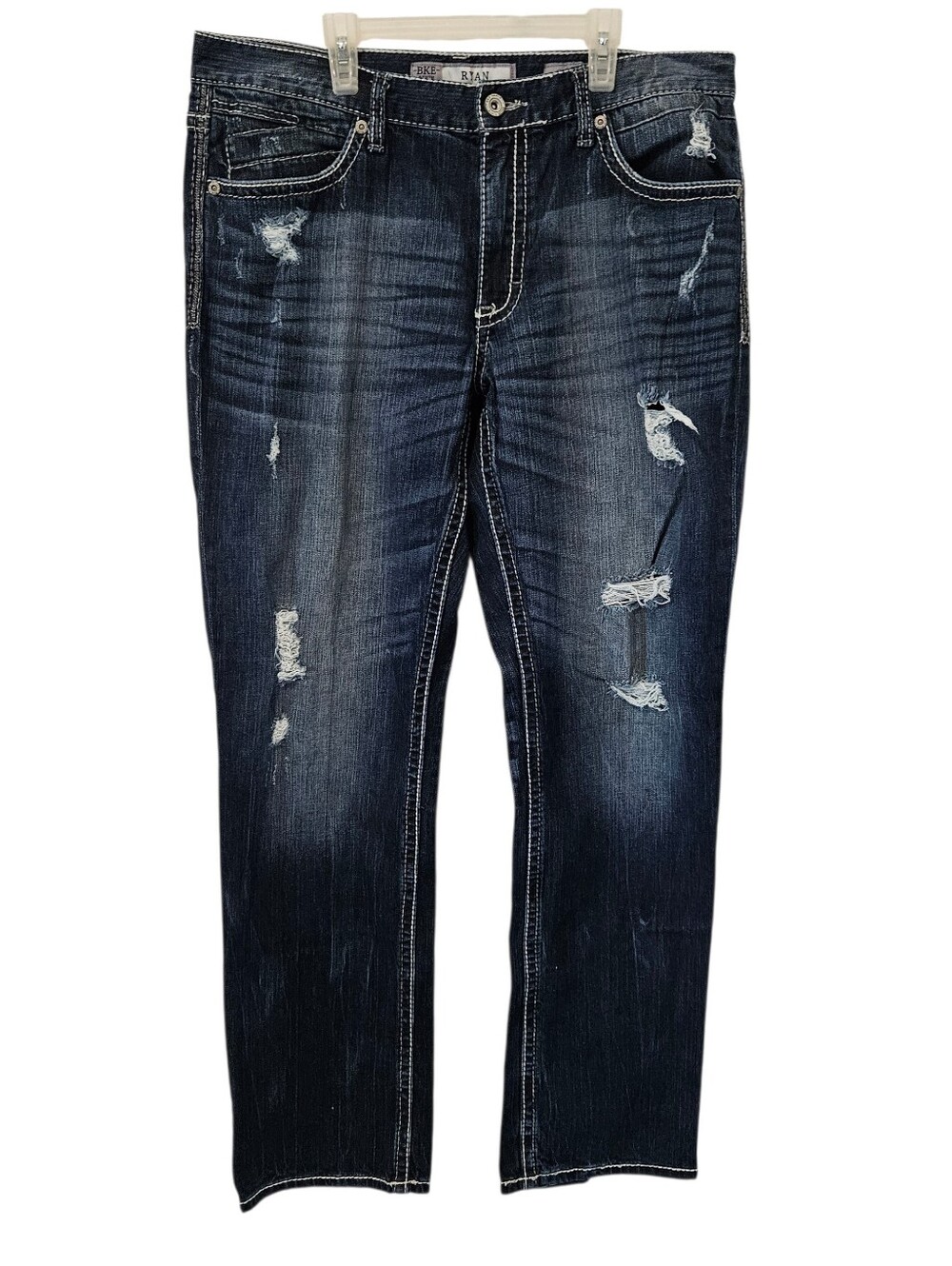 BKE Ryan Jeans Straight‎ Leg Men's 36L Blue Denim Embroidered 1% Spandex